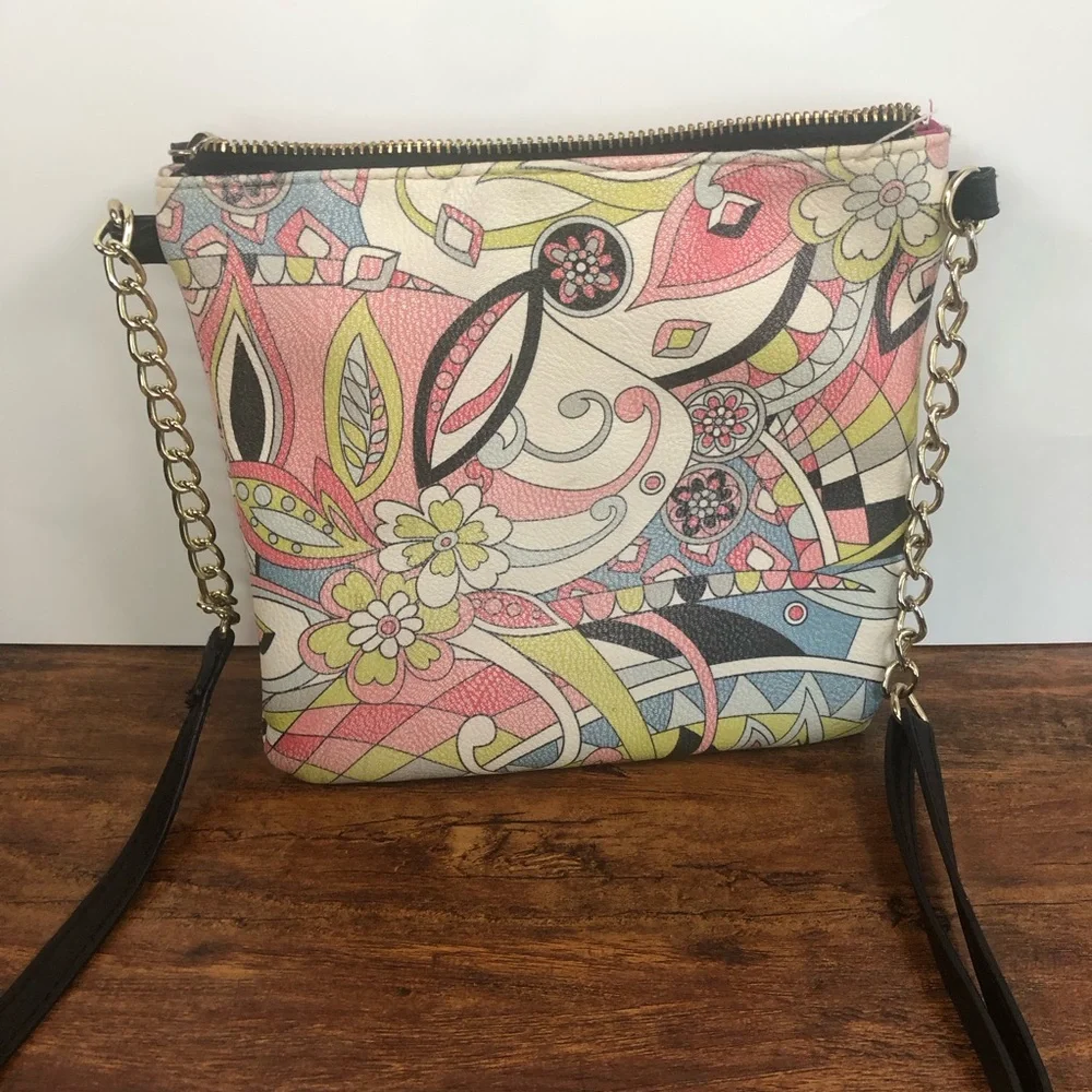 Nicole Miller‎ Artist Gallery Crossbody Bag Purse Chains Black Vintage